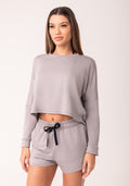 Cropped Feminino Moletinho Cinza Manga Longa Oasis Dlk
