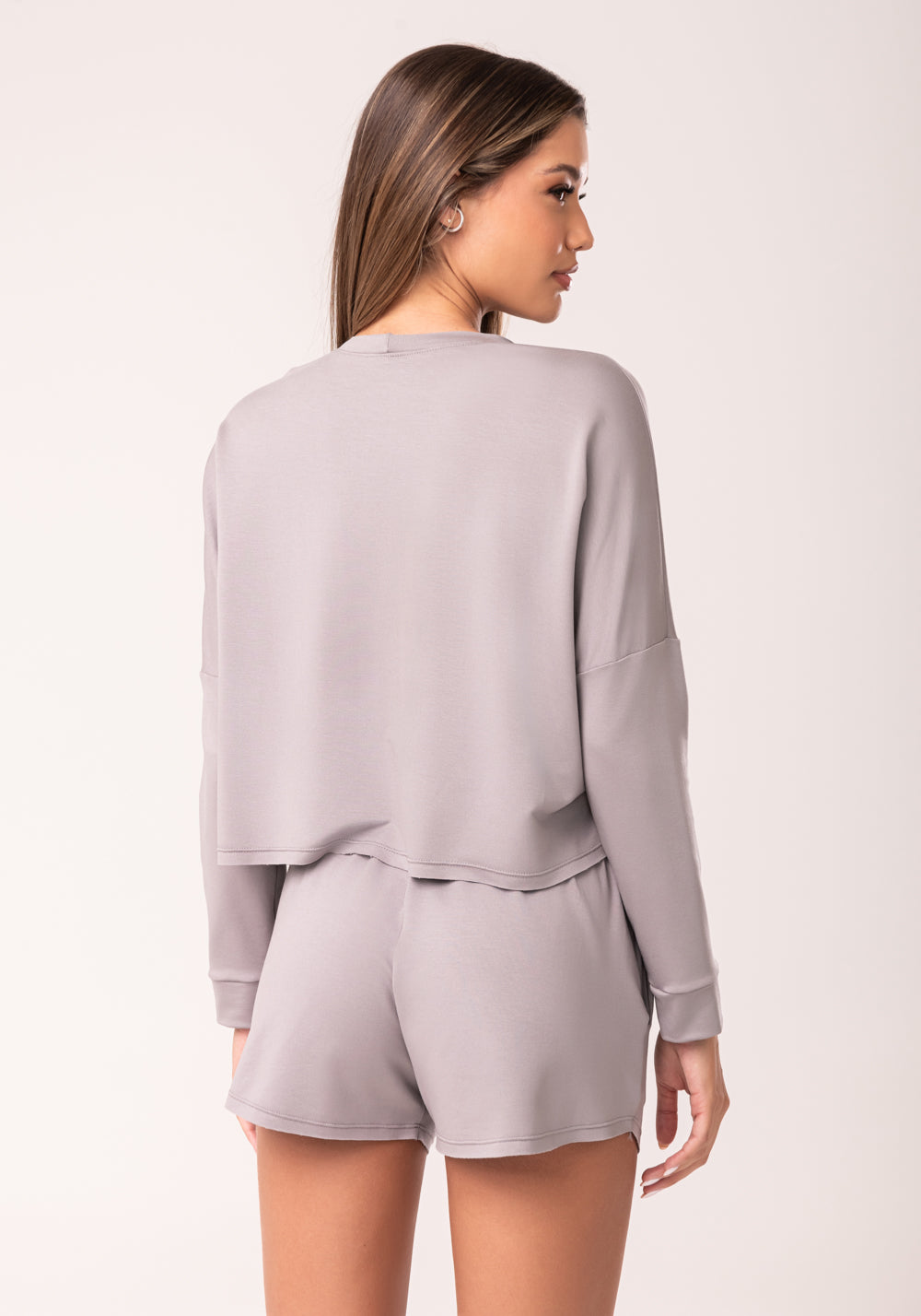 Cropped Feminino Moletinho Cinza Manga Longa Oasis Dlk