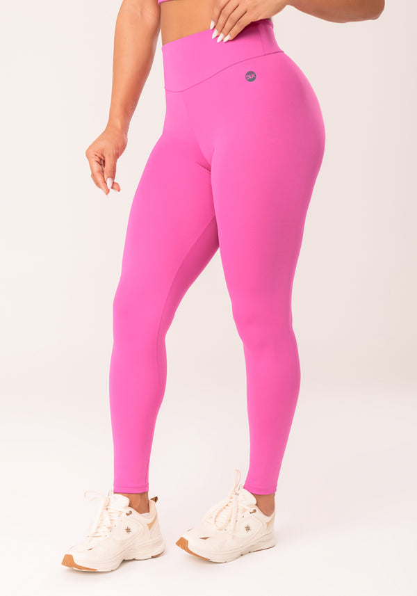 Legging Fitness Feminina Rosa Fúcsia Com Cós Largo Oasis Dlk