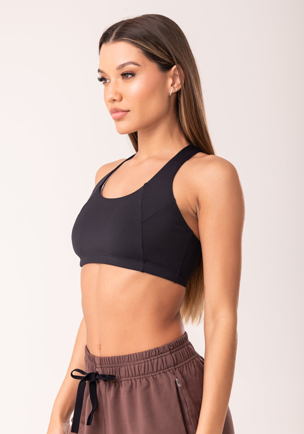 Top Fitness Feminino Nadador Preto Com Recortes Oasis Dlk