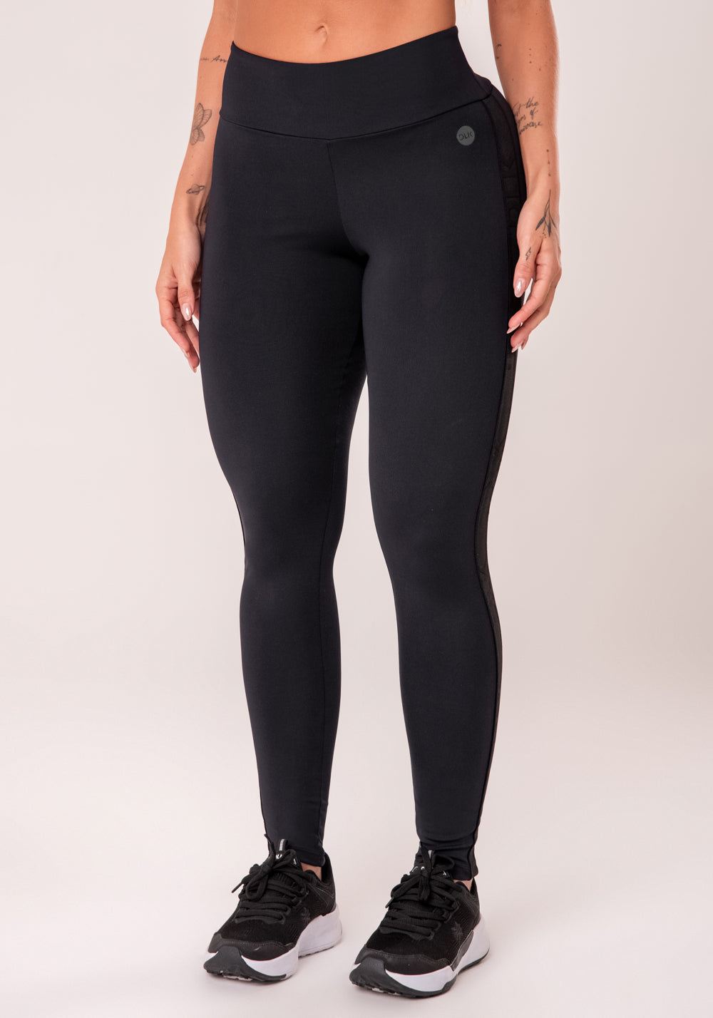 Legging Fitness Feminina Preto Com Elástico Lateral Oasis Dlk