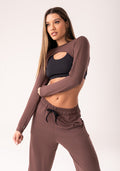 Cropped Bolero Fitness Moletinho Marrom Oasis Dlk