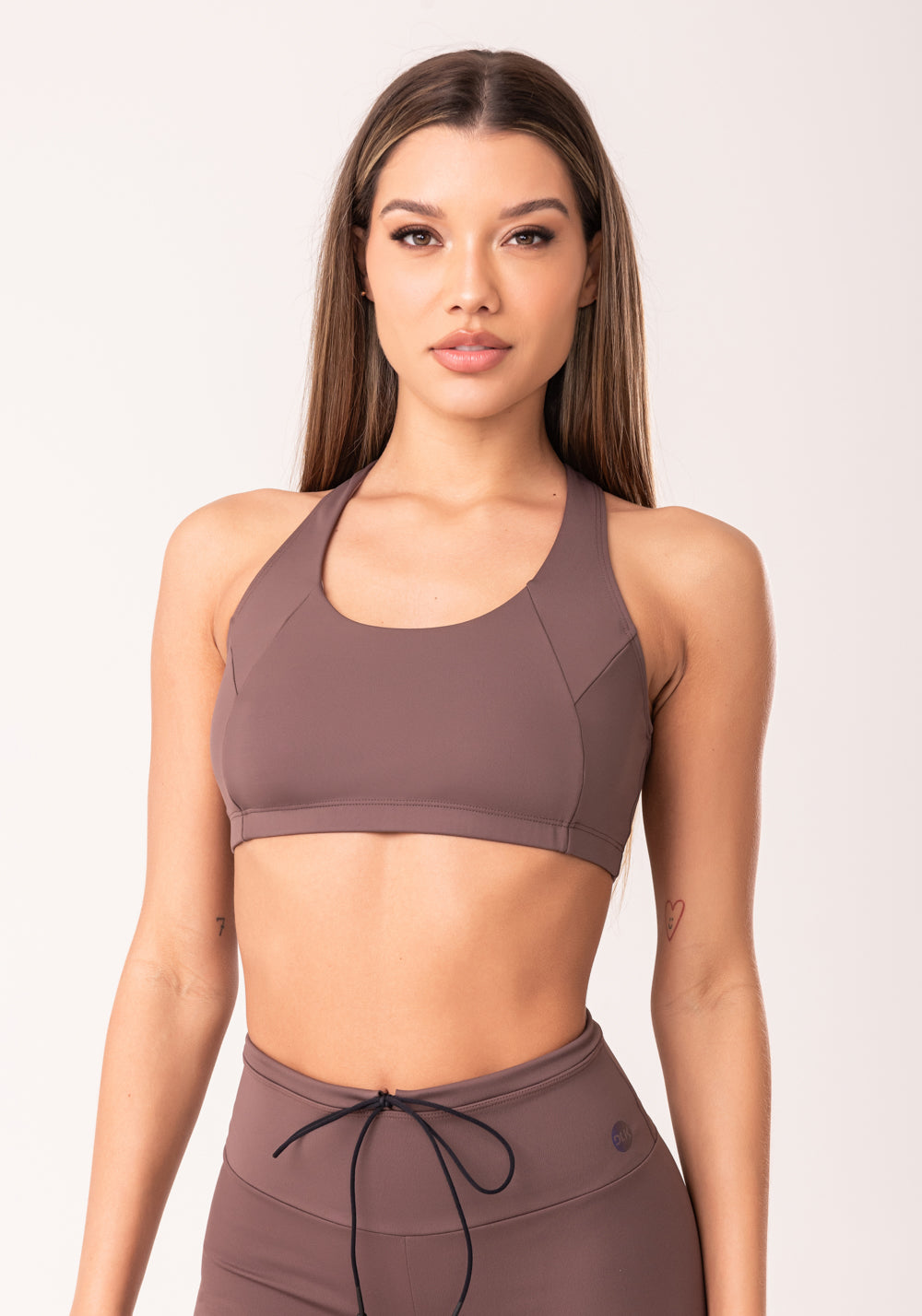 Top Fitness Feminino Nadador Marrom Com Recortes Oasis Dlk