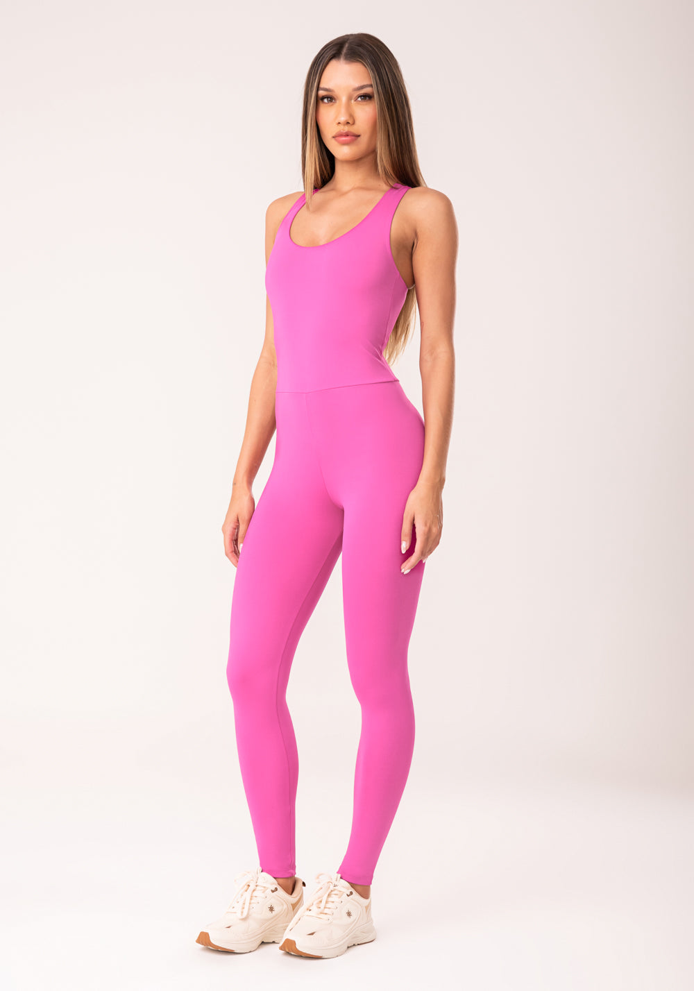 Macacão Fitness Feminino Rosa Fúcsia com Elástico Cruzado Oasis Dlk