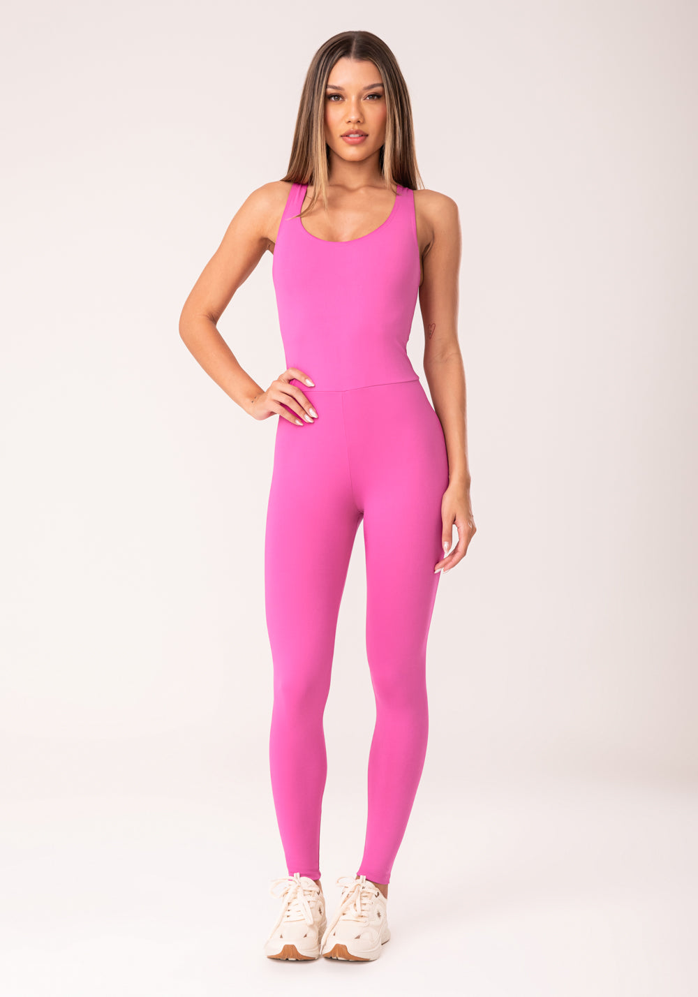 Macacão Fitness Feminino Rosa Fúcsia com Elástico Cruzado Oasis Dlk