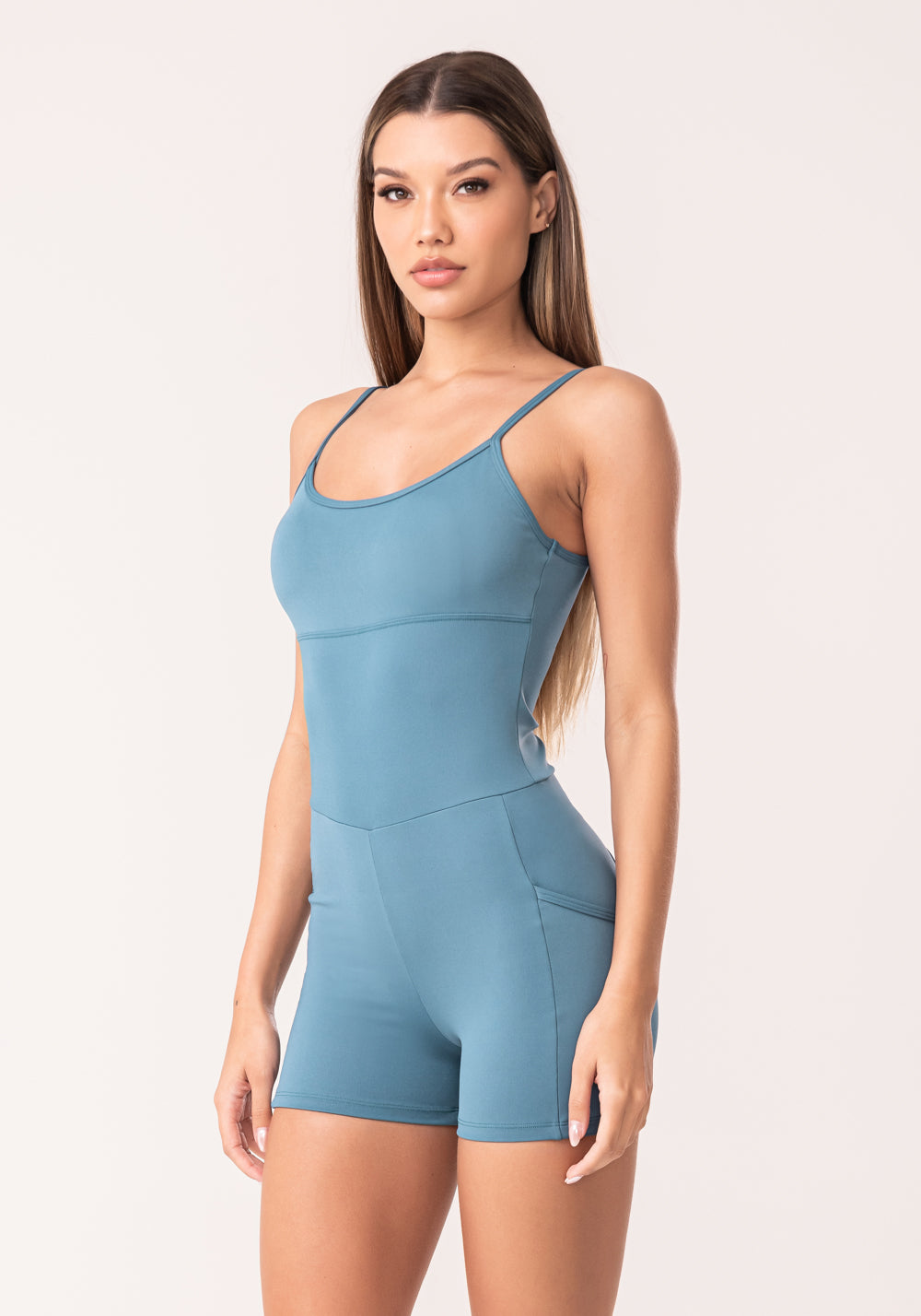Macaquinho Fitness Feminino Azul Com Bolsos Oasis Dlk