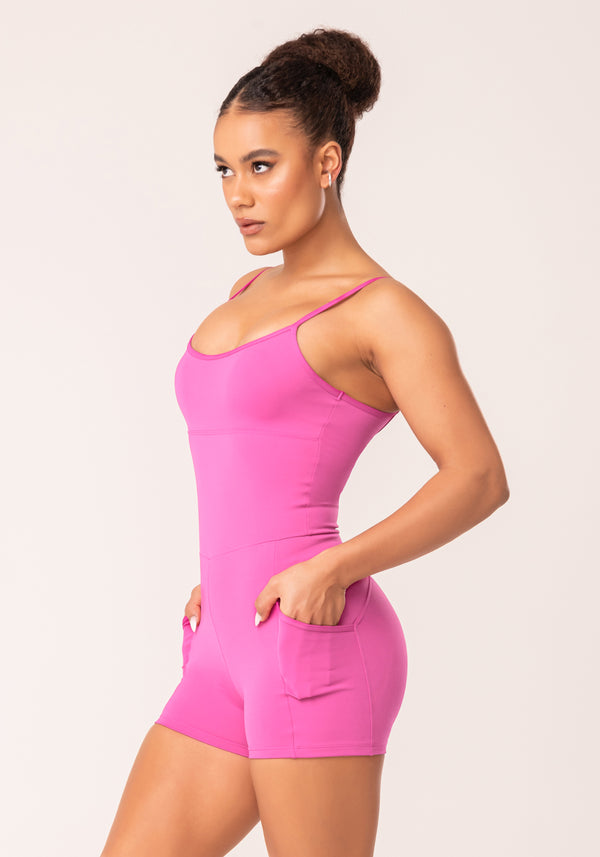 Macaquinho Fitness Feminino Rosa Fúcsia Com Bolsos Oasis Dlk