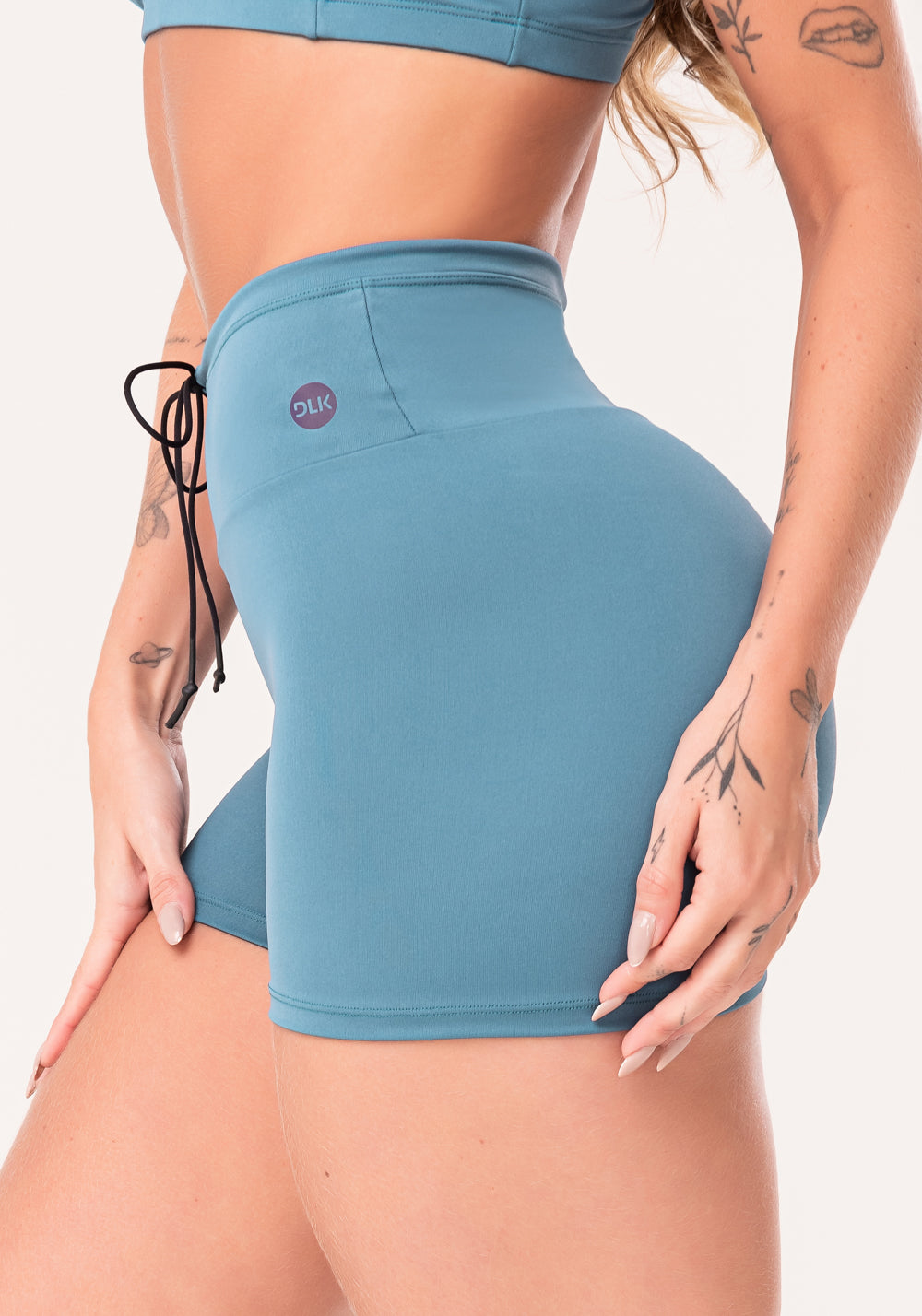 Short Fitness Feminino Azul Com Cadarço Oasis Dlk