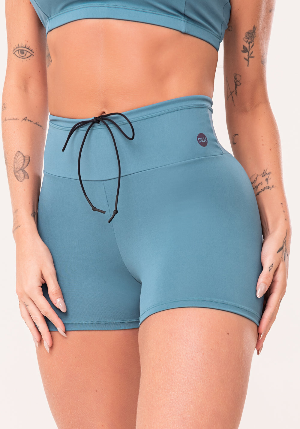 Short Fitness Feminino Azul Com Cadarço Oasis Dlk