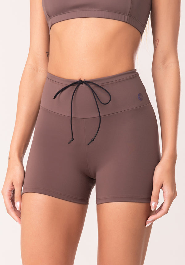 Short Fitness Feminino Marrom Com Cadarço Oasis Dlk