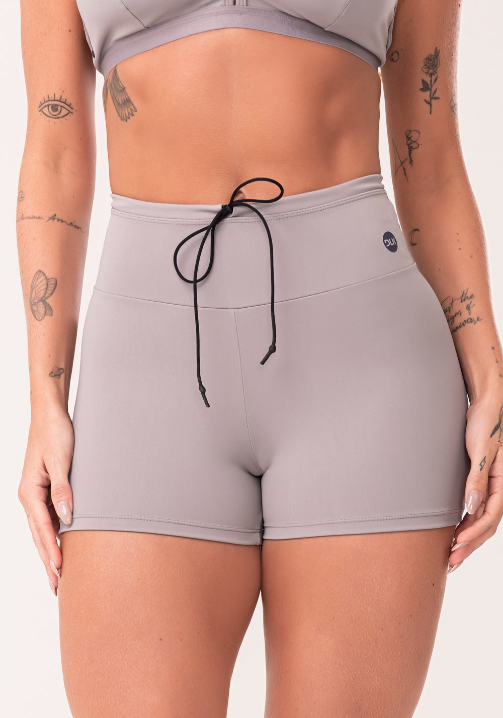 Short Fitness Feminino Cinza Com Cadarço Oasis Dlk