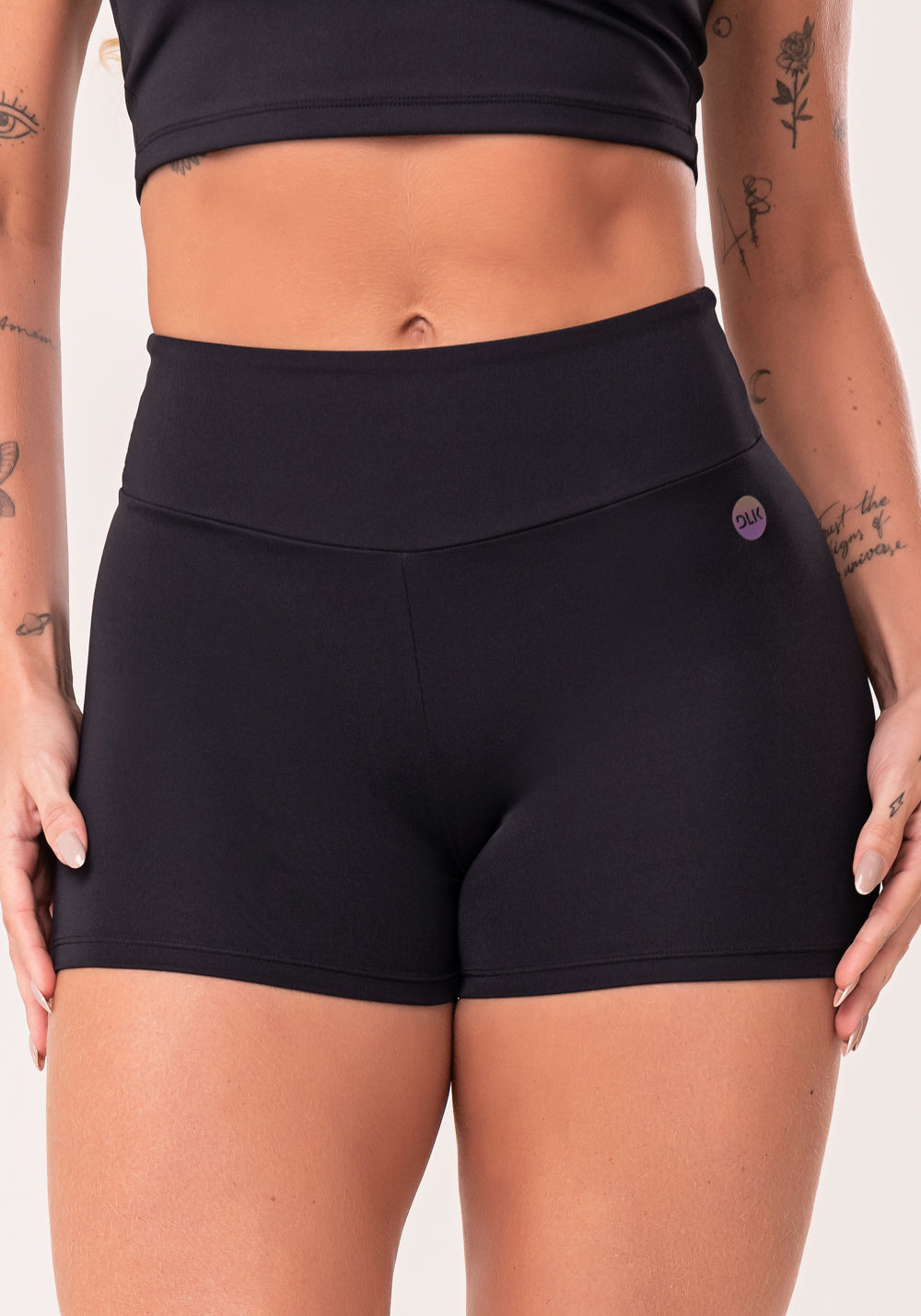 Short Fitness Feminino Preto Com Cós Largo Oasis Dlk