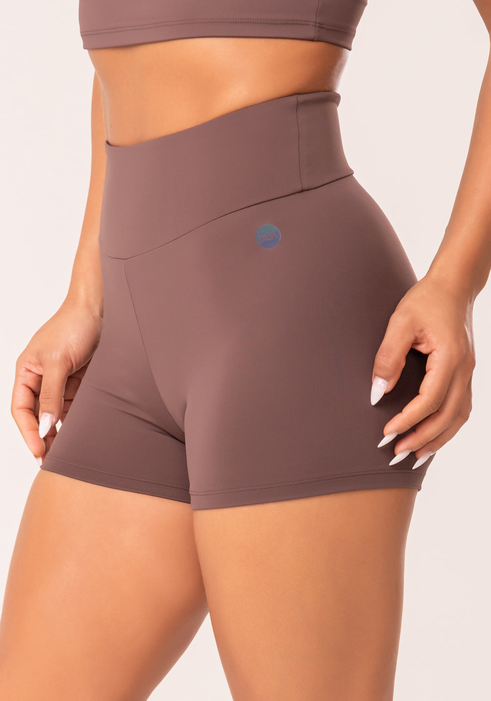 Short Fitness Feminino Marrom Com Cós Largo Oasis Dlk