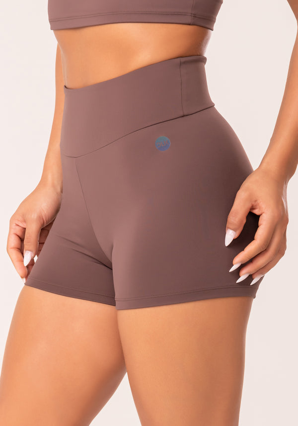 Short Fitness Feminino Marrom Com Cós Largo Oasis Dlk