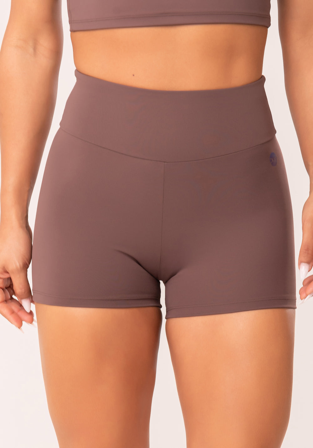 Short Fitness Feminino Marrom Com Cós Largo Oasis Dlk