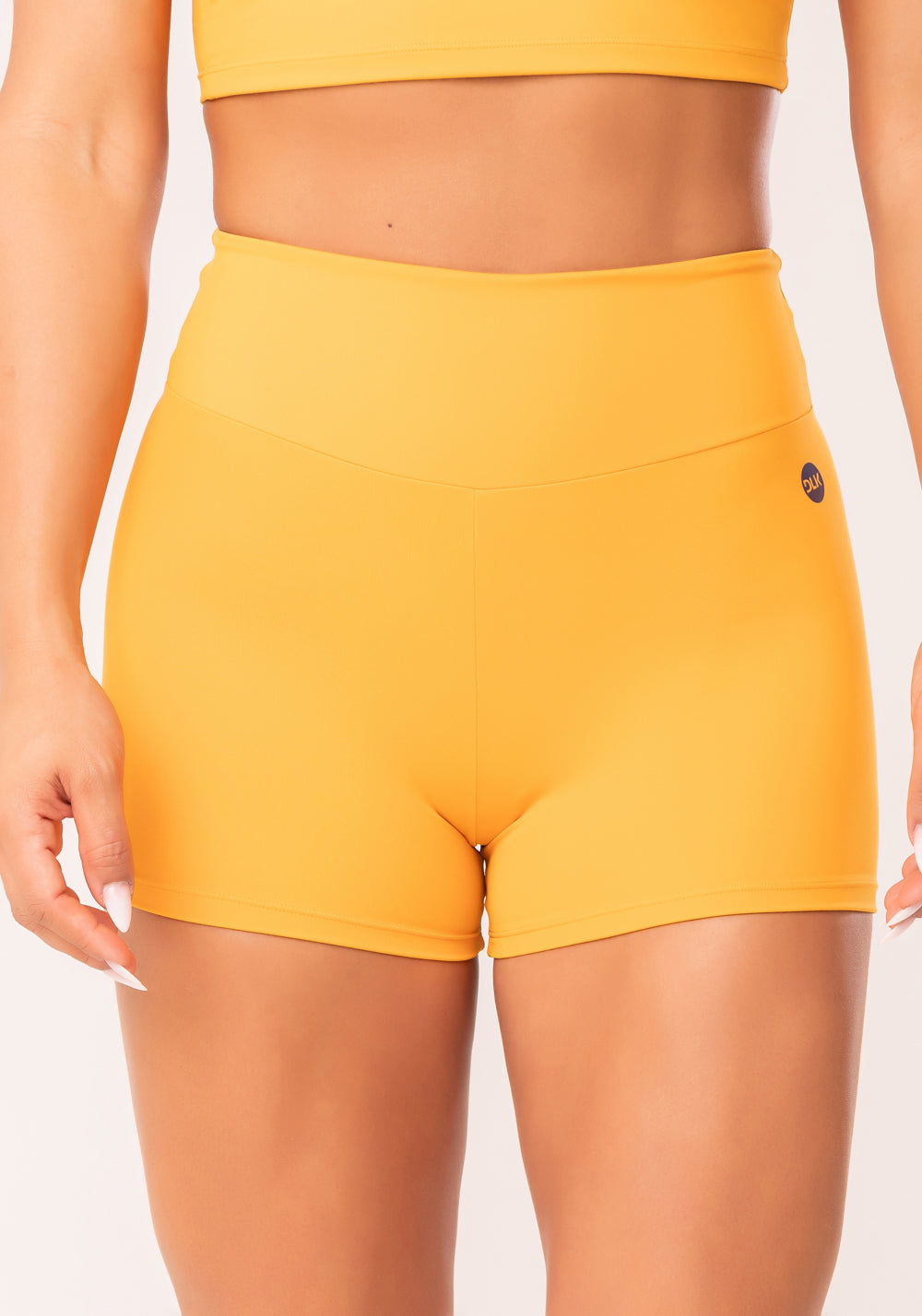 Short Fitness Feminino Amarelo Com Cós Largo Oasis Dlk