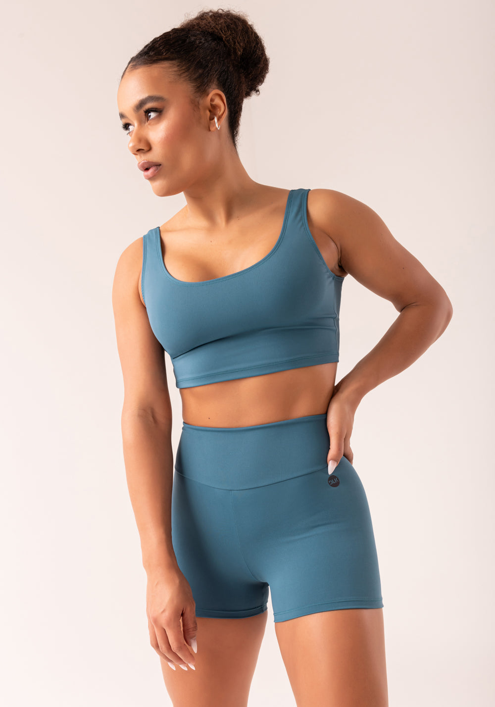 Short Fitness Feminino Azul Com Cós Largo Oasis Dlk