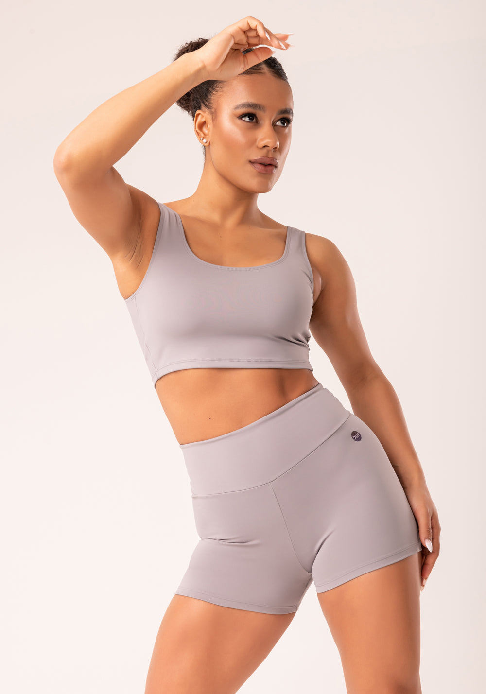 Short Fitness Feminino Cinza Com Cós Largo Oasis Dlk