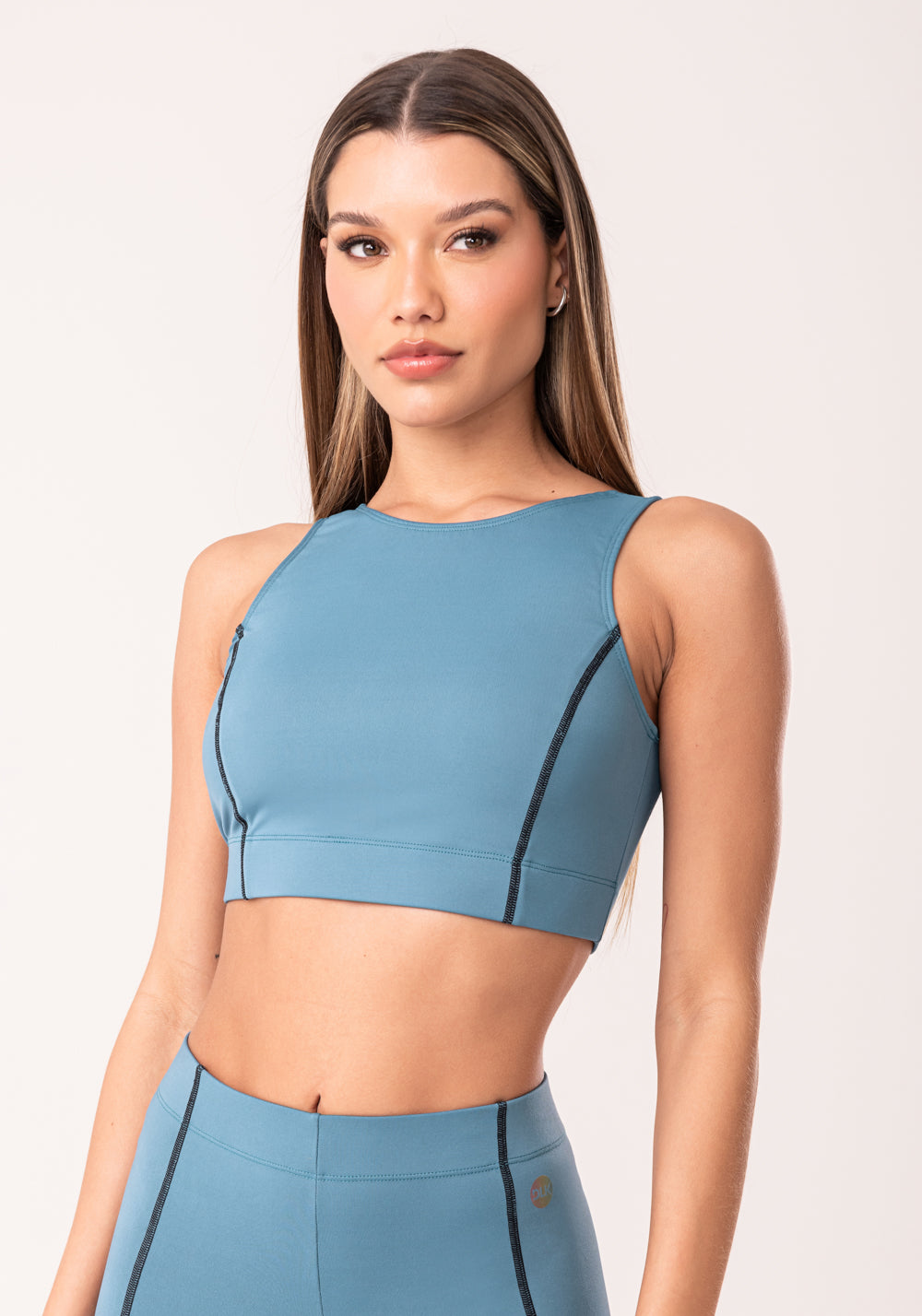 Top Fitness Feminino Azul Com Pesponto Oasis Dlk