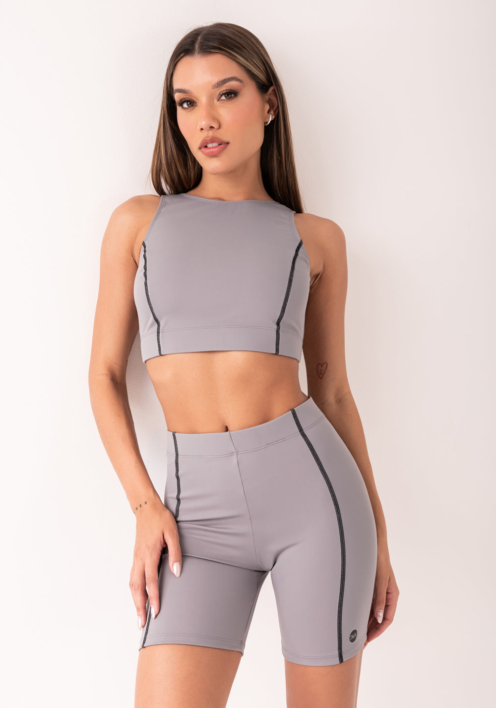 Top Fitness Feminino Cinza Com Pesponto Oasis Dlk