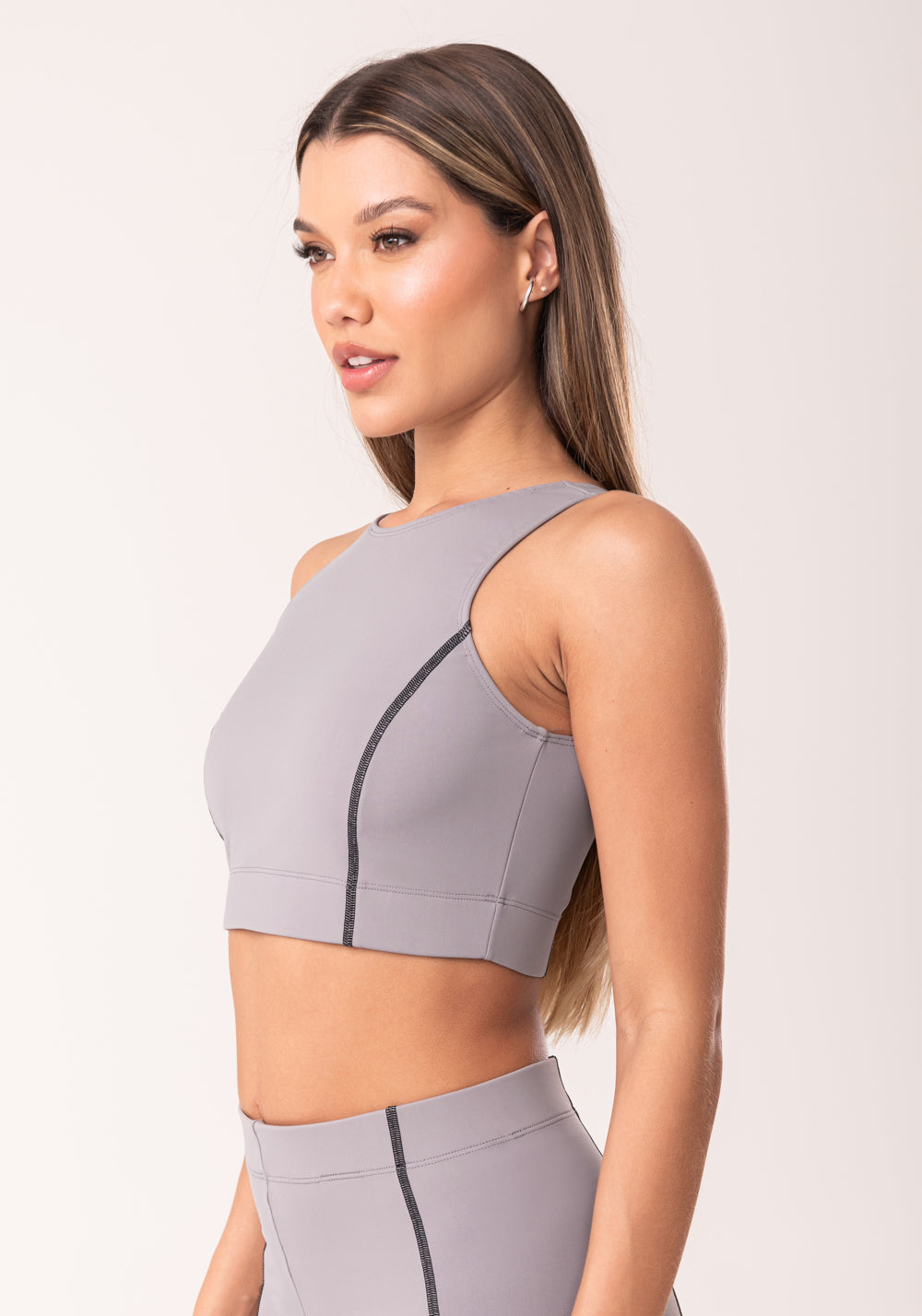 Top Fitness Feminino Cinza Com Pesponto Oasis Dlk