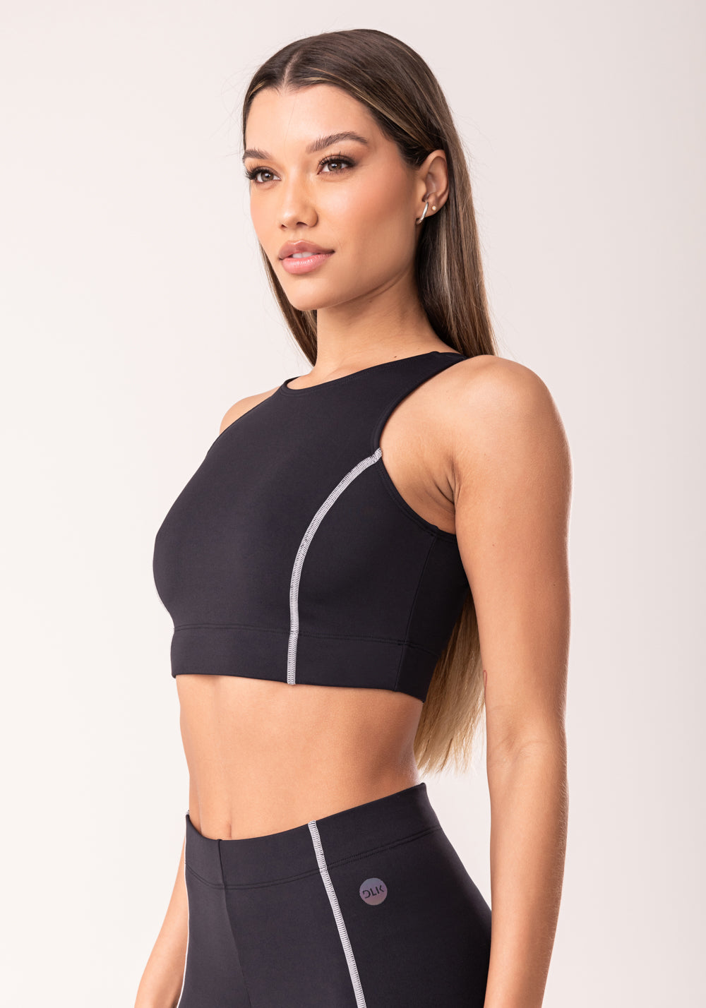Top Fitness Feminino Preto Com Pesponto Oasis Dlk
