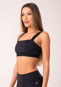 Top Fitness Feminino Preto Com Decote Reto E Elástico Oasis Dlk
