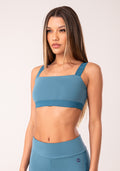 Top Fitness Feminino Azul Com Decote Reto E Elástico Oasis Dlk