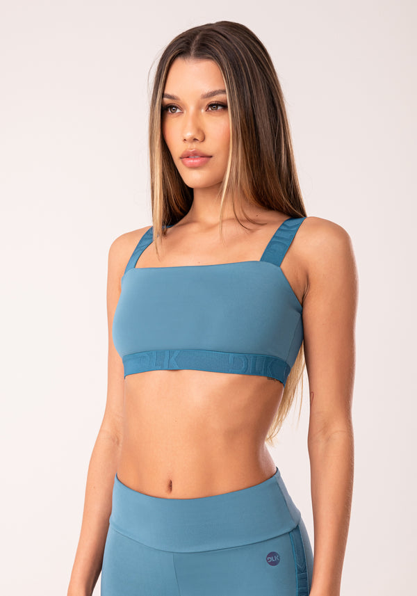 Top Fitness Feminino Azul Com Decote Reto E Elástico Oasis Dlk