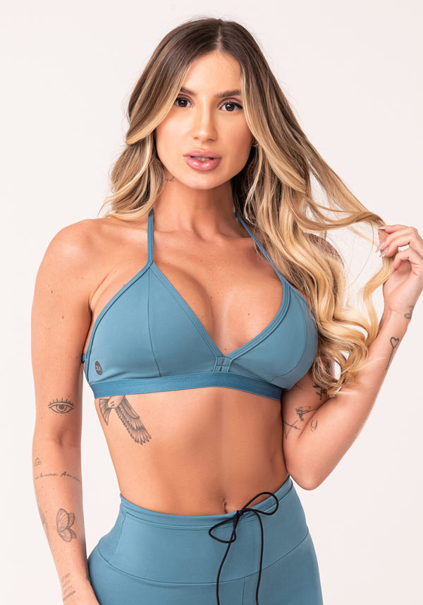 Top Fitness Feminino Azul Com Bojo E Alças Finas Oasis Dlk