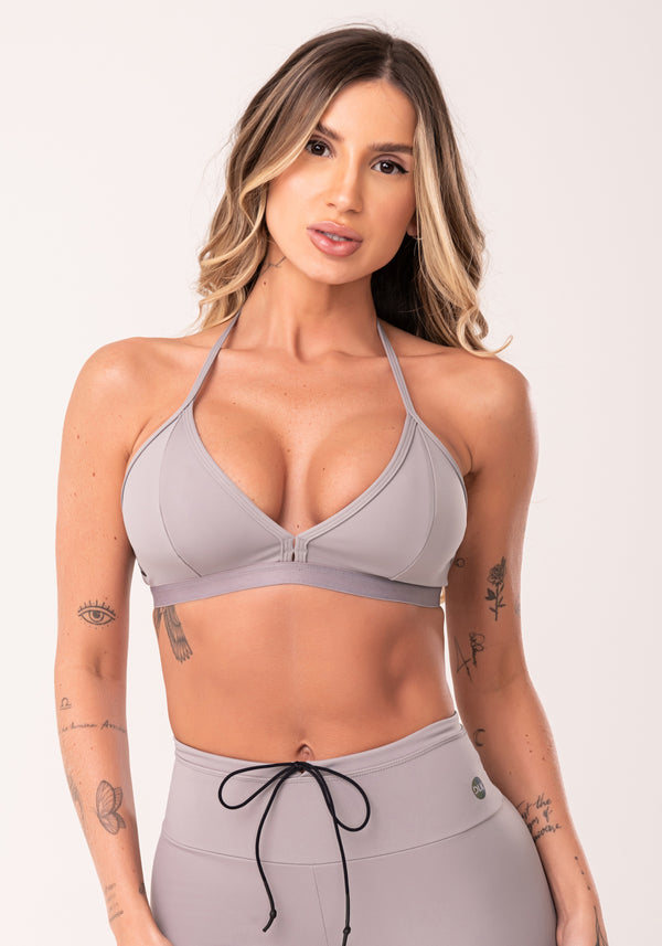Top Fitness Feminino Cinza Com Bojo E Alças Finas Oasis Dlk