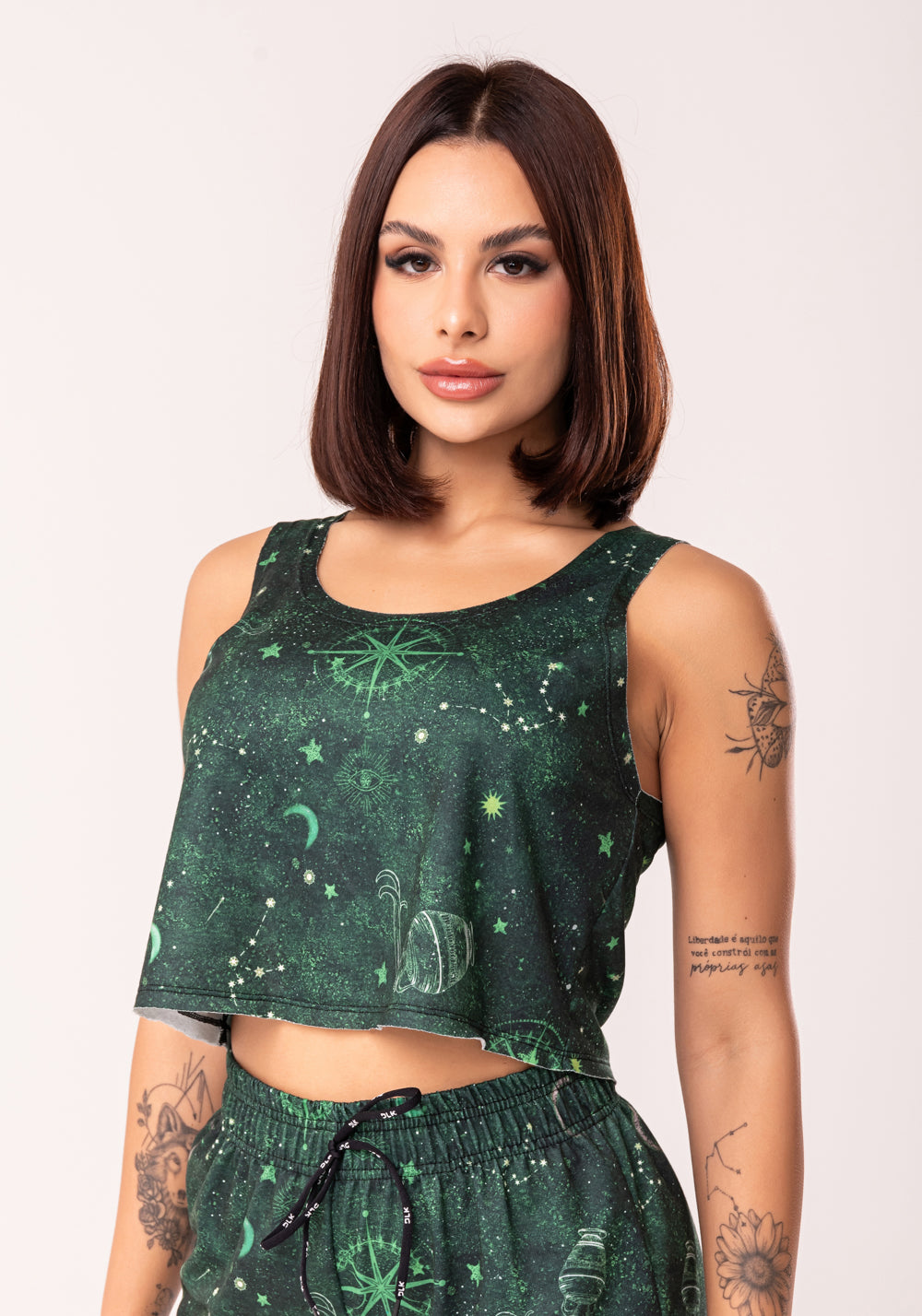 Cropped Feminino Moletinho Estampado Signo Aquário Dlk
