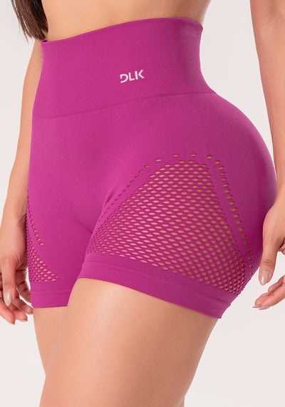 Short Fitness Feminino Fúcsia Com Tela E Modela Bumbum Seamless+ Dlk
