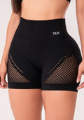 Short Fitness Feminino Preto Com Tela E Modela Bumbum Seamless+ Dlk