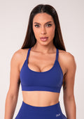 Top Fitness Feminino Azul Royal Com Bojo E Alças Cruzadas Seamless+ Dlk