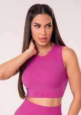 Top Fitness Feminino Fúcsia Texturizado Com Detalhe Vazado Seamless+ Dlk
