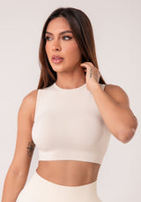 Top Fitness Feminino Creme Texturizado Com Detalhe Vazado Seamless+ Dlk