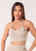 Top Fitness Feminino Areia Com Bojo E Alças Cruzadas Reguláveis Seamless+ Dlk