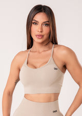 Top Fitness Feminino Areia Com Bojo E Alças Cruzadas Reguláveis Seamless+ Dlk