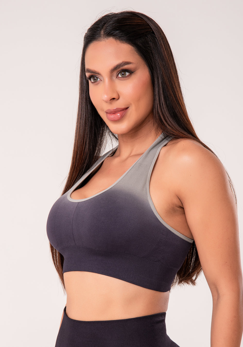 Top Fitness Feminino Nadador Preto Degradê Com Bojo Seamless+ Dlk