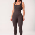 Macacão Fitness Feminino Marrom Canelado com Bojo Seamless+ Dlk
