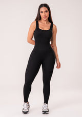 Macacão Fitness Feminino Preto Canelado Com Bojo Seamless+ Dlk