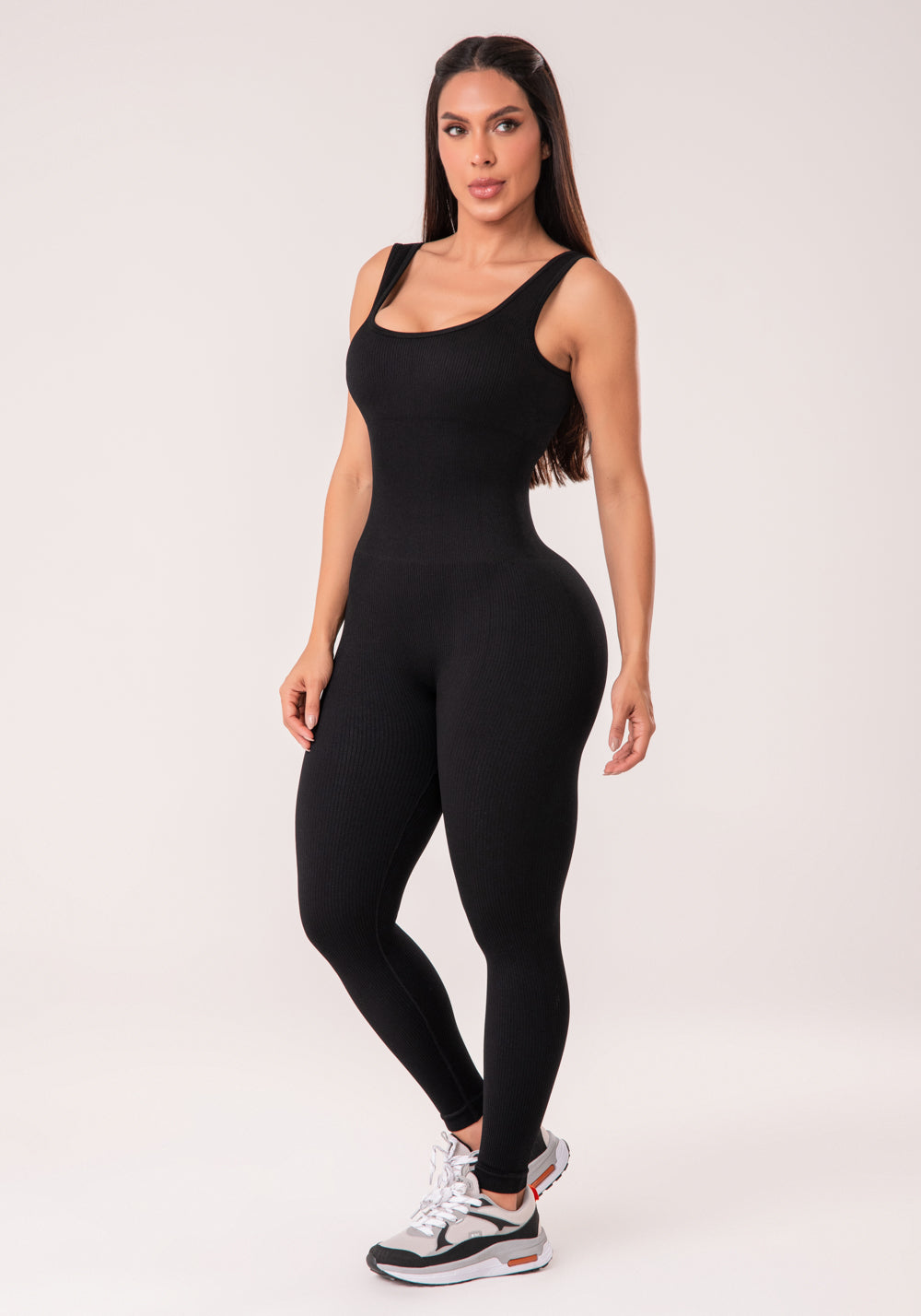 Macacão Fitness Feminino Preto Canelado Com Bojo Seamless+ Dlk