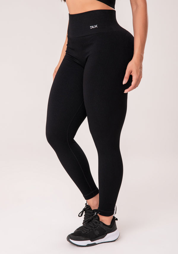 Legging Fitness Feminina Preto Canelada Modela Bumbum Seamless+ Dlk