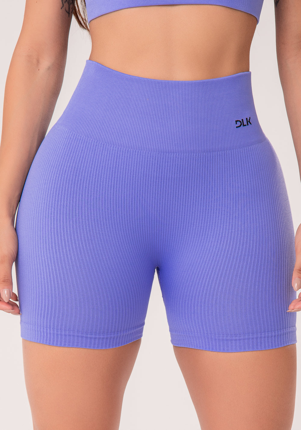 Short Fitness Feminino Azul Hortênsia Canelado Modela Bumbum Seamless+ Dlk