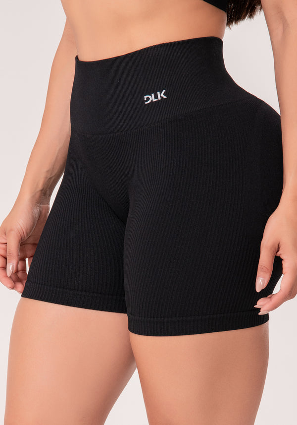Short Fitness Feminino Preto Canelado Modela Bumbum Seamless+ Dlk