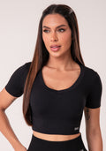 Cropped Feminino Preto Canelado Seamless+ Dlk