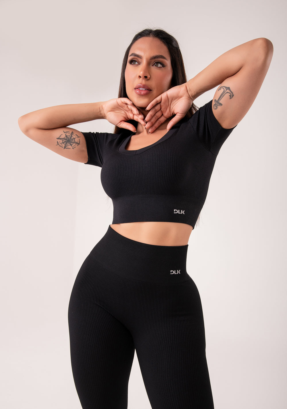 Cropped Feminino Preto Canelado Seamless+ Dlk