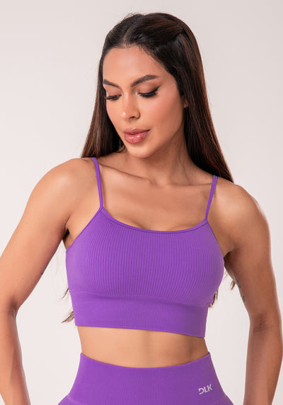 Top Fitness Feminino Roxo Lavanda Canelado Com Bojo E Alças Reguláveis Seamless+ Dlk