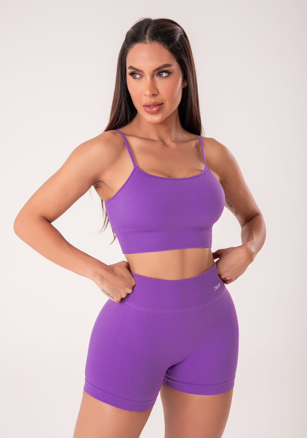 Top Fitness Feminino Roxo Lavanda Canelado Com Bojo E Alças Reguláveis Seamless+ Dlk